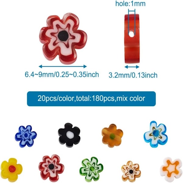 116 PCS Blomsterperler Lampwork Perler Løse Perler