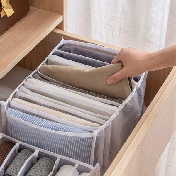 Jeans storage box - Clothes storage box in mesh - Fits trousers, jeans, sweaters, t-shirts, trousers, shirts (4 pcs)