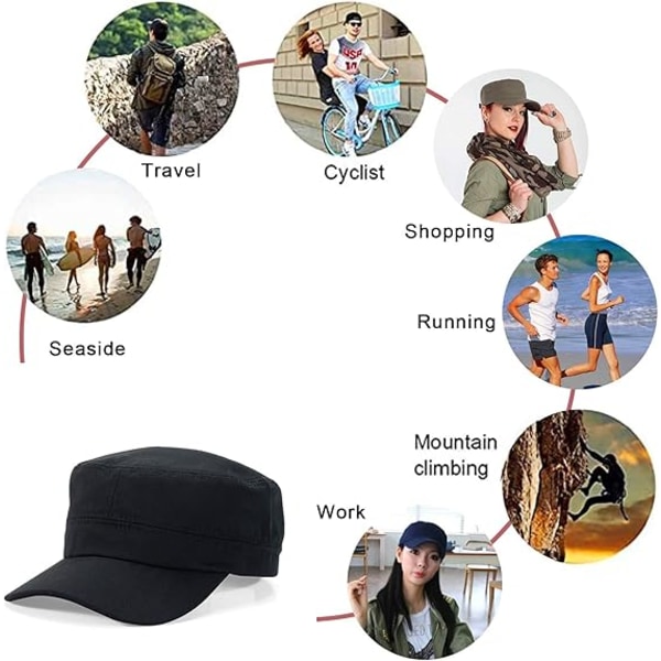 Unisex Klassisk Army Cap Flat Top Simpel Hue, Justerbar Fashionabel Militær Sports Cap, Kadet Cap, Åndbar Udendørs Hatte