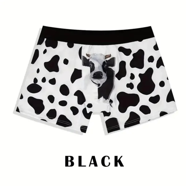 Men Sports Boxers Underwear Underpants Sport Black ML XL Cartoon Cow Print Ventilate Fashion Fitness Casual Comfortable black