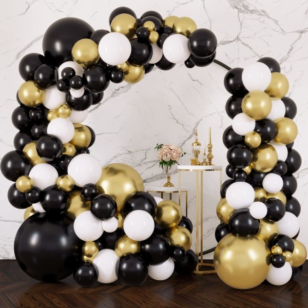 387 st svart guld och vita ballonger olika storlekar 18 12 10 5 tum för Garland Arch Kit Premium latexballonger för festdekoration
