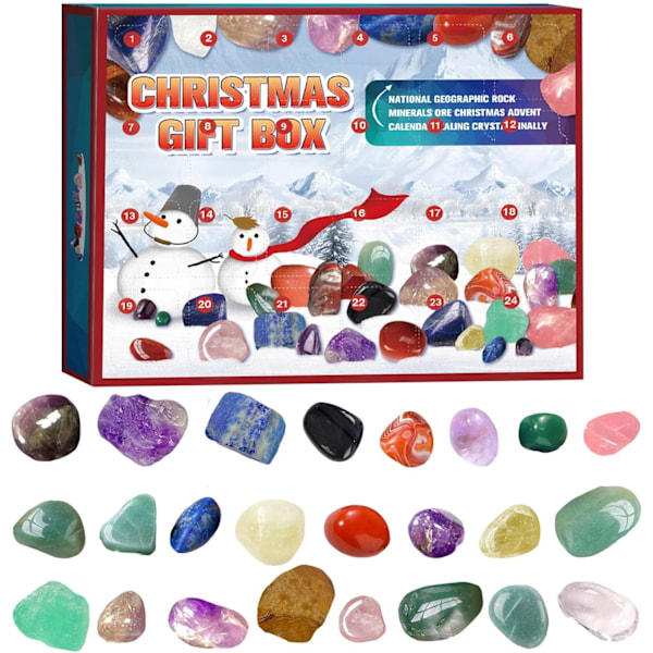 Crystal Christmas Calendar - 24 pcs Crystals Christmas Calendar Decoration - Crystal Mineral Set with Pebble Collections for Kids Generic Sunmostar