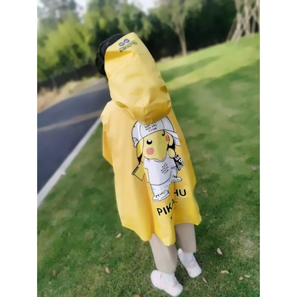 Pack Boys and Girls Cartoon Wind and Snow Cape Windbreaker Electric Car Backpack Read Warm Raincoat Rain Jacket Yellow Pikachu White Hat(XL)