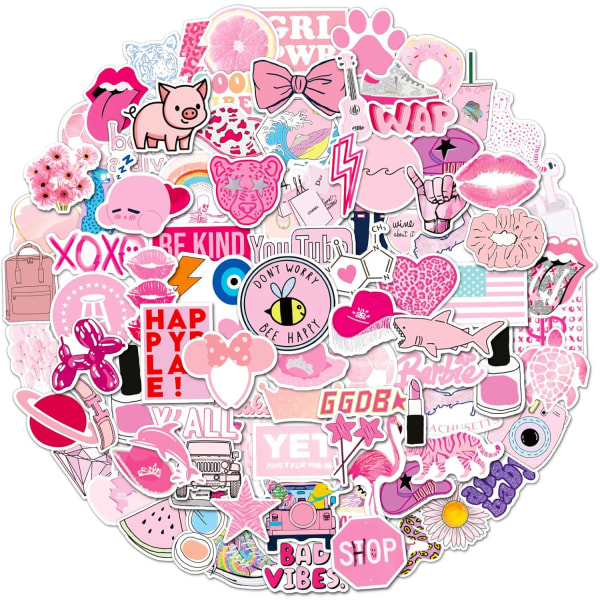 100 ST Preppy klistermärken Rosa klistermärkespaket Estetiska klistermärken Vattenflaska Smile Stickers Vinyl Vattentäta klistermärken Dekaler