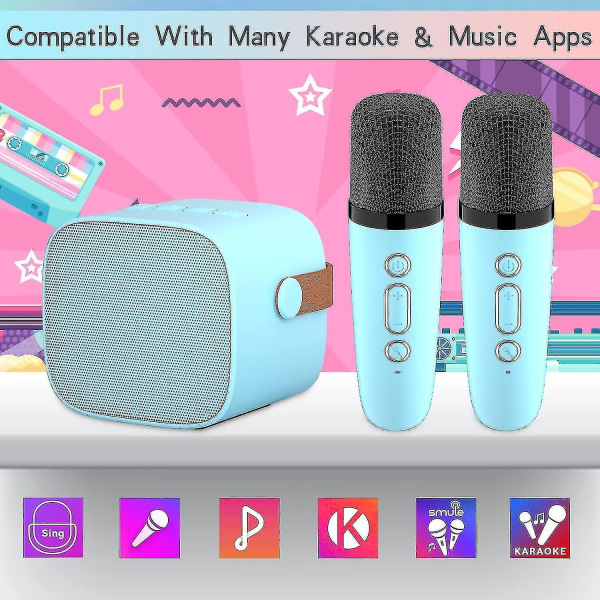 Karaokemaskin för barn med 2 trådlösa mikrofoner, bärbar karaoke maskin med Bluetooth för barn, vuxna, röstförändrande effekter och LED-lampor