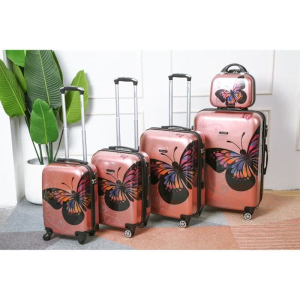 CELIMS RANSKA - 4 Osan Matkalaukku Setti | Matkalaukkasarja | Matkalaukku Vanitilla | Polykarbonaatti | Rose Gold Rosa