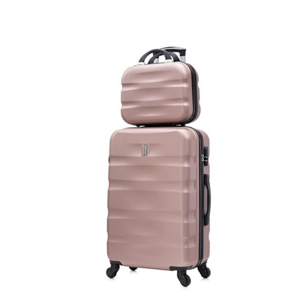 CELIMS - Kabinväska 55x35x25 Easyjet med toalettväska | Kabinväska 55cm | ABS | Integrerat hänglås | Roséguld Rosa