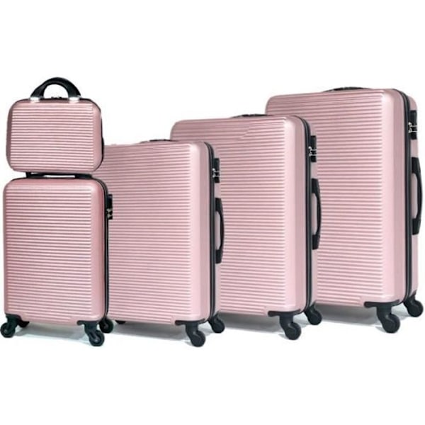 CELIMS - Sæt med 4 kufferter + 1 vasketøj (45cm+55cm+65cm+75cm) - Godkendt af 100+ flyselskaber - Integreret hængelås - Rose Gold Rosa