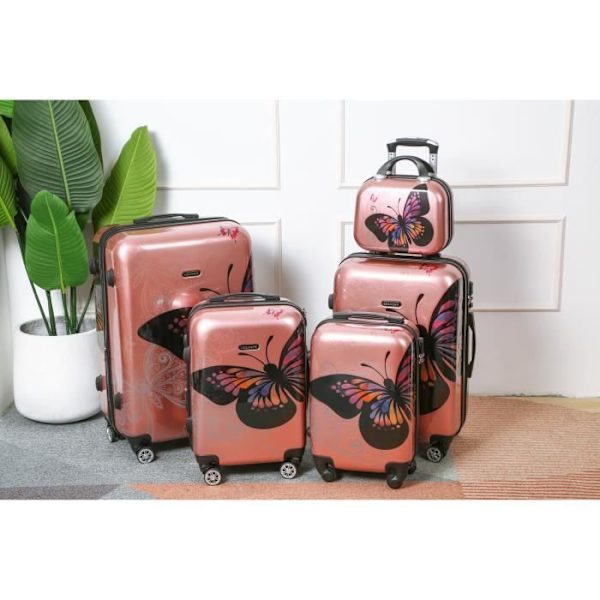 CELIMS FRANCE - Sæt af Kufferter 4 Stykker | Kuffertsæt | Kuffert med Toiletpung | Polycarbonat | Rosa Guld Rosa