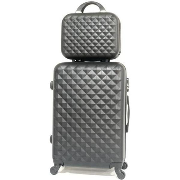 CELIMS - Medium Weekend Matkalaukku Setti Vanity / Toalettilaukku 35cm Jäykkä ja kevyt | Pitokoko 20kg 65cm | Musta Svart