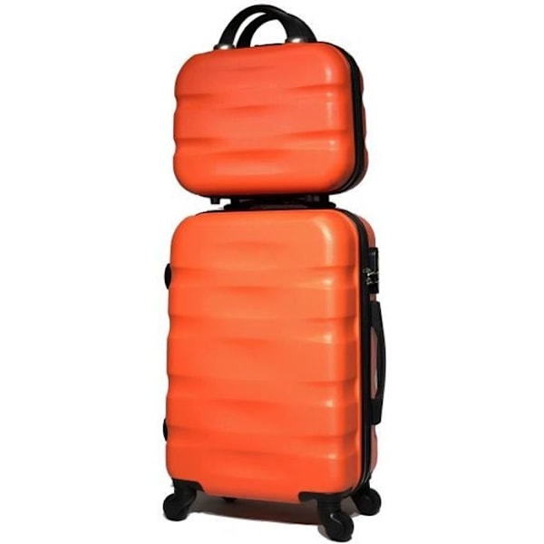 CELIMS - SET OM 2 - HYTTRESVÄSKA + FÄXEL - 55cm och Vanity - 4 hjul - ABS - Orange