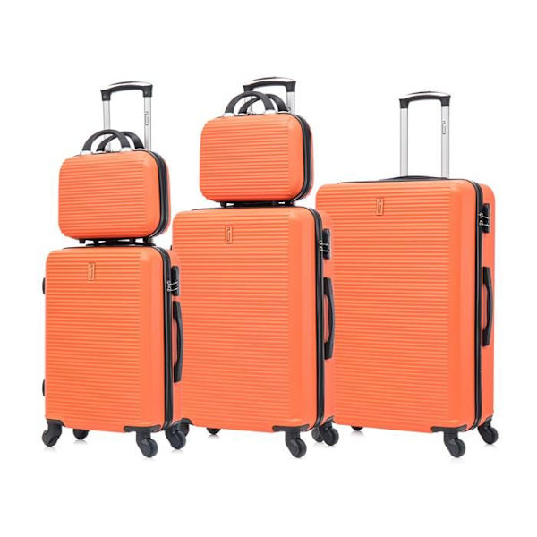 CELIMS FRANCE - 5-Pieces Kuffersæt | Kabine Kuffert + Mellemkuffert + Stor Kuffert + 2x Toilettasker | ABS | Orange Orange