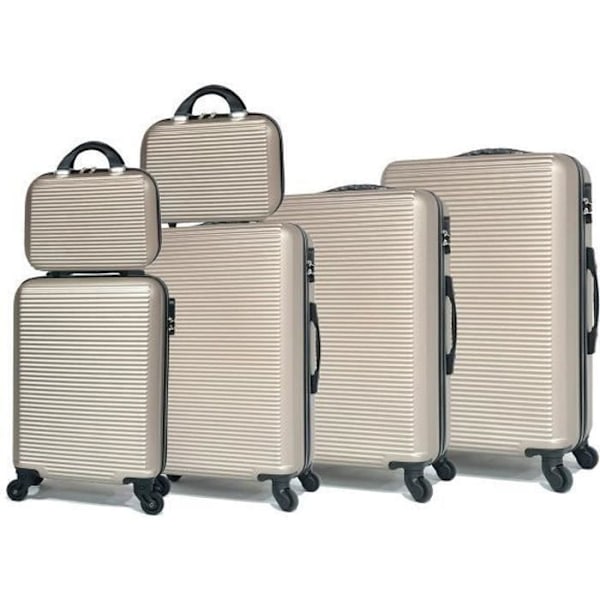 CELIMS - Set resväska 6 delar | Liten resväska + Kabinväska + Medium resväska + Större resväska + 2x necessär | ABS | Champagne Champagne
