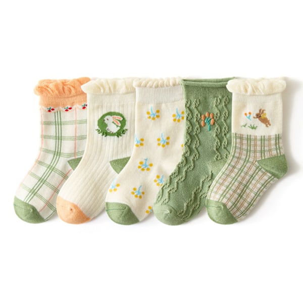 5 Pairs Girls Socks Cotton Soft Cute Kids Crew Socks Children Breathable Warm Socks Fall Winter Style Forest Series L (6‑8 Years Old)