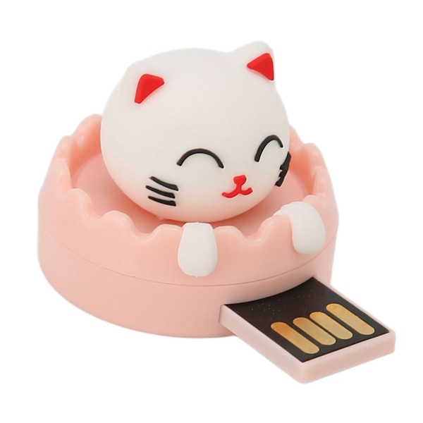 U DISK USB2.0 Gränssnitt Hot Swap Katt Tecknad Stil Portabel Vibrationsresistent Flash Drive för Säkerhetskopiering av Filer (Katt Cirkelspänne 64GB)