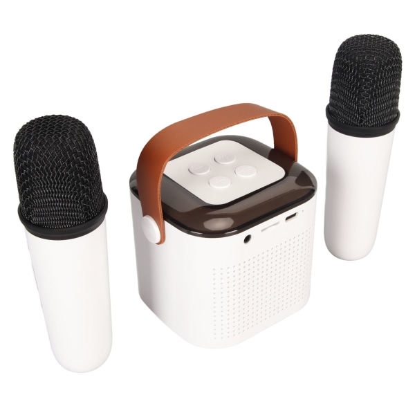 Mini Karaoke Machine Stereo Kannettava RGB Light Bluetooth kaiutin 2 langattomalla mikrofonilla Home Party White