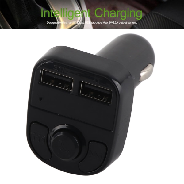 Bil Bluetooth-mobillader Svart 12‑24V FM-sender MP3-spiller Dobbel USB-lading