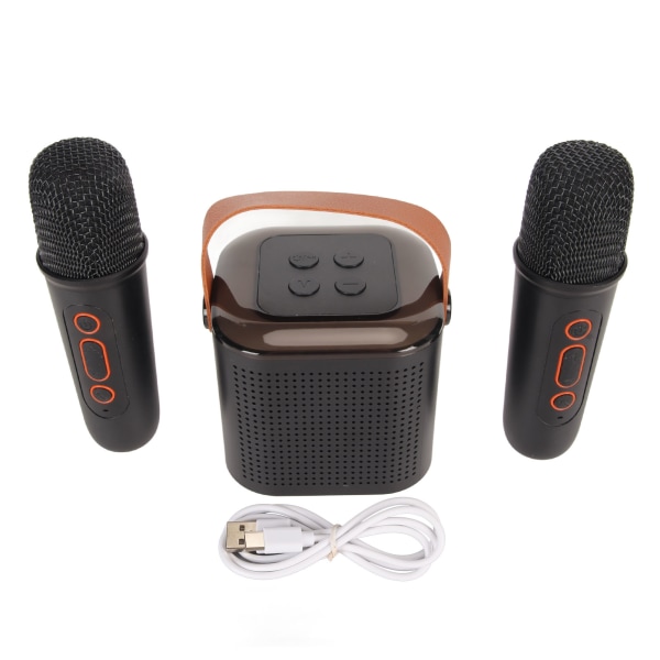 Mini Karaoke Machine Stereo Bærbar RGB Light Bluetooth Højttaler med 2 trådløse mikrofoner til Home Party Sort