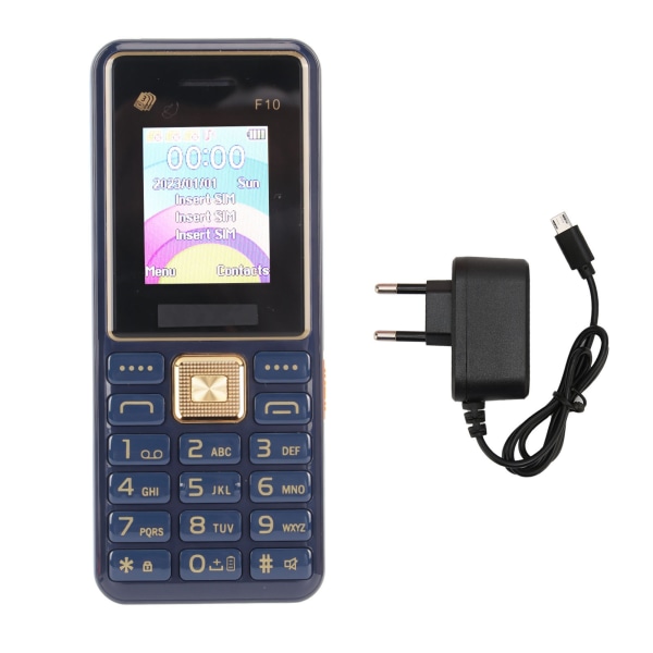 F10 ulåst mobiltelefon 1,8 tommers skjerm 3600mAh batteri Stor knapp Stor skrift med høyt volum Mobiltelefon for eldre 100-240V blå EU-plugg