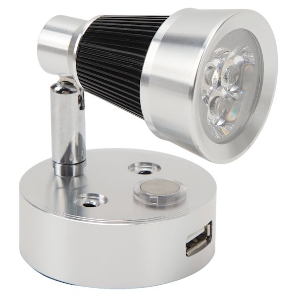 LED RV Sänglampa med USB-laddningsport Touch-brytare Dimbar Lampa för DC 12 till 24v Bilar Båtar Silver