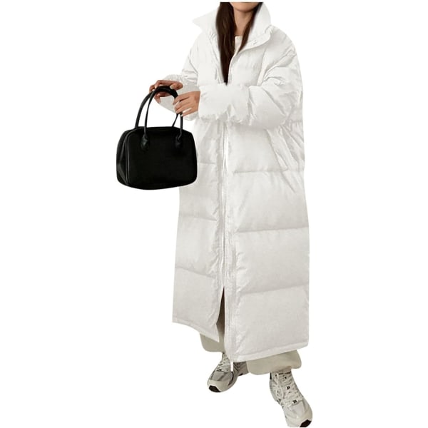 God kvalitet Hvid lang vinterfrakke til mænd og kvinder Løs jakke med standkrave /S hvid white S