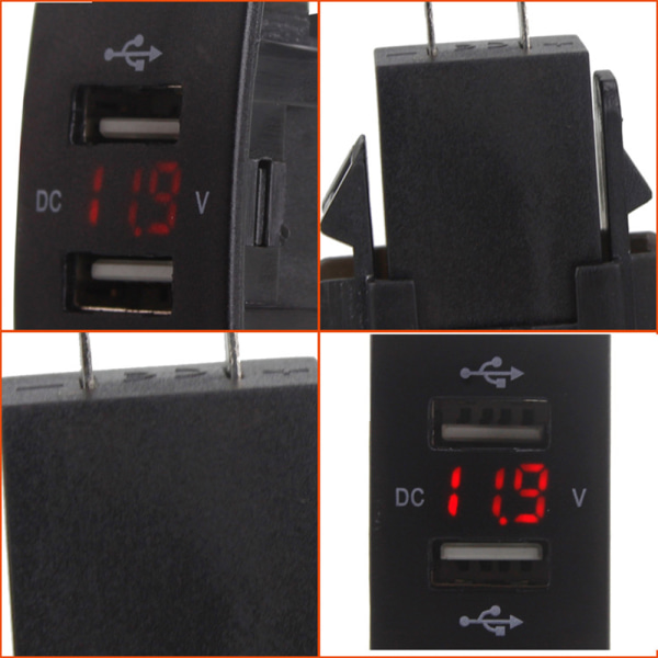 Dobbelt USB bilopladeradapter 12 til 24V spændingsskærm Sikker biltelefonoplader til Civic CR Fit CITY Rød