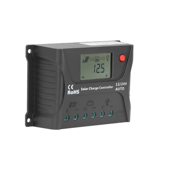 PWM Solarladdningsregulator 12V/24V Autoigenkänning 10A IP30 Vattentät Svart för Husbilar Båtar