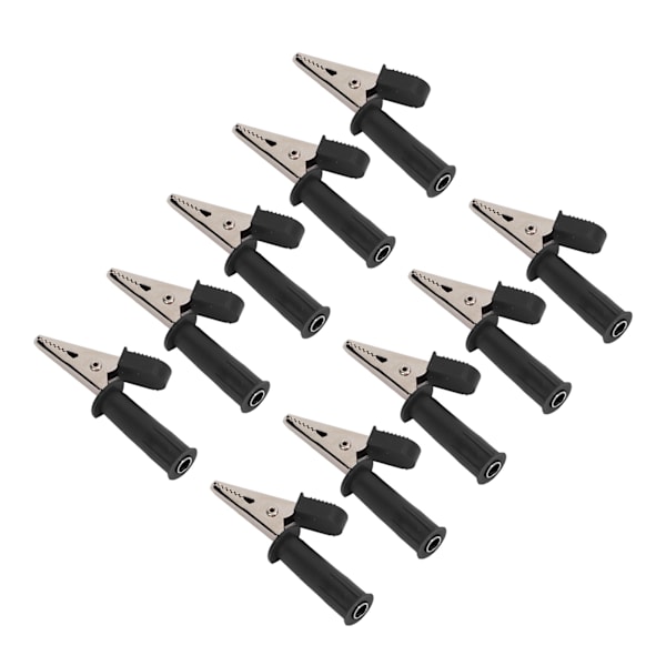 10 stk isolerte krokodilleklemmer 5mm ren kobberåpninger testklemme med 4mm jack for eksperimentell testSvart