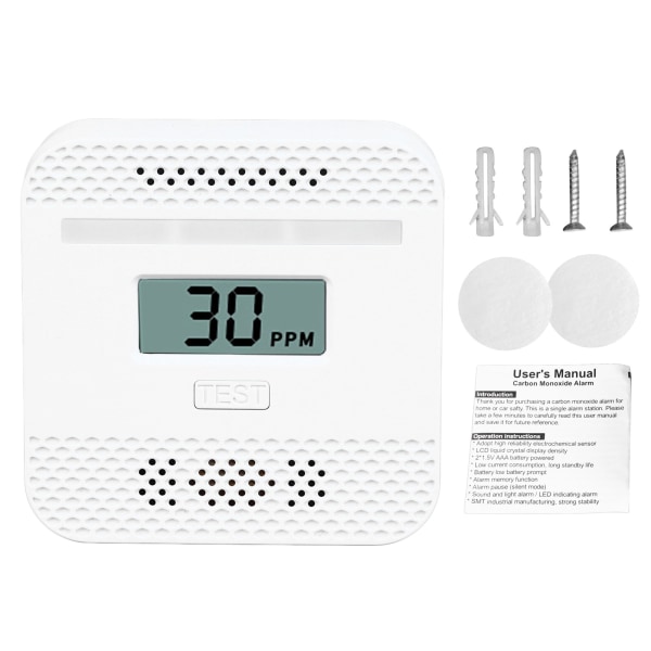 CO-alarm LCD-skærm Høj følsomhed Lydlys Advarsel CO-lækagedetektor til autocamper til hjemmet