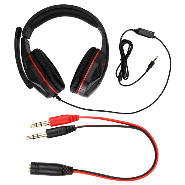 3,5 mm konkurrencedygtige hovedtelefoner til gaming-headset med mikrofon-hovedtelefon til PS4 (sort+ rød)