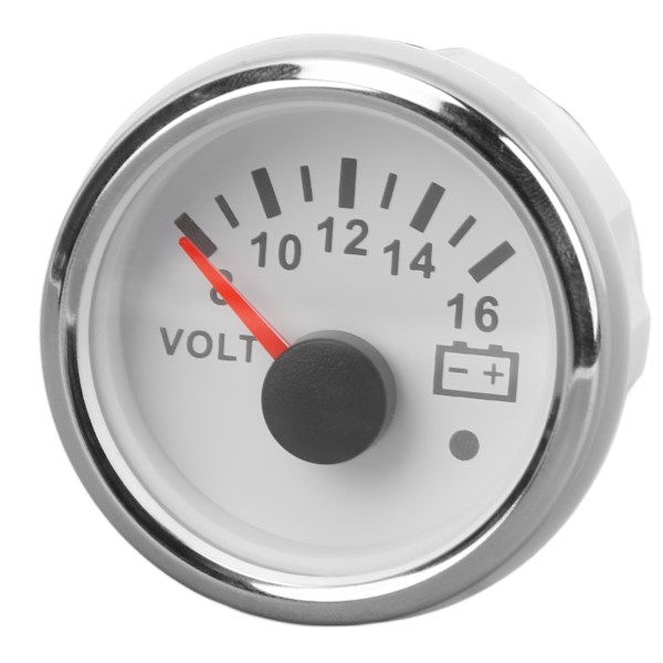 52MM Båd Voltmeter DC9 til 32V Pointer Spændingsmåler med Farverig Baggrundsbelysning til RV'er Yachts Fiskebåde Skibe Hvid Plade Sølv Cover