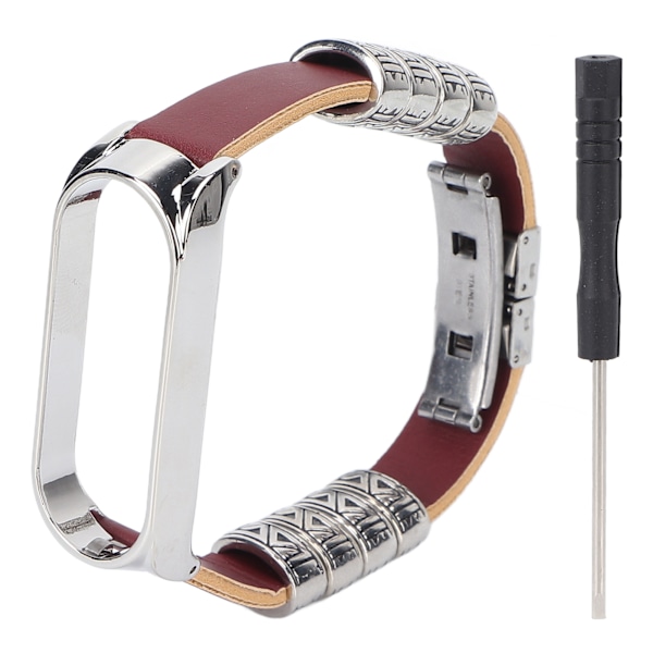 Retro Læder Armbånd til Xiaomi Mi Band 5/6 NFC Mode Retro Læder Urrem Brun Sølv