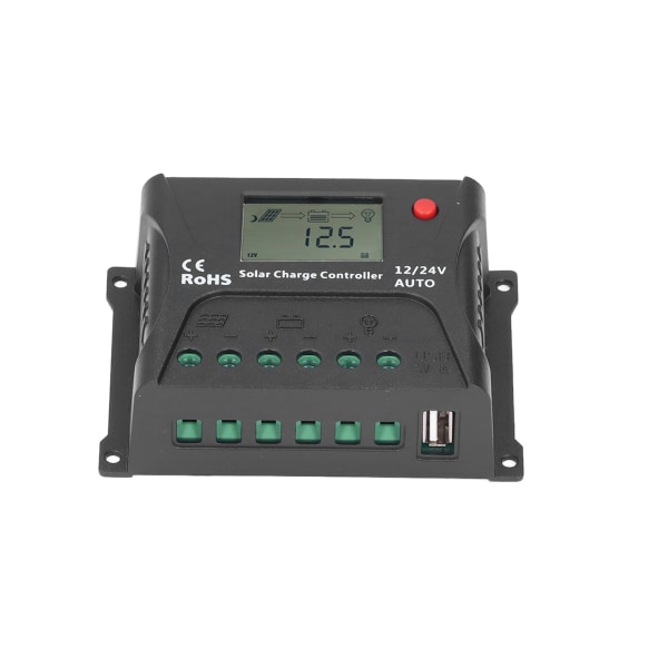 PWM Solar Opladningscontroller 12V/24V Auto Genkendelse 10A IP30 Vandtæt Sort til RV'er Yachts