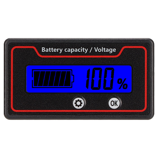 Batterimåler Lysalarm LCD Display Sikker Batterikapacitet Spændingsmåler til Elbil 12‑84V Blåt Lys