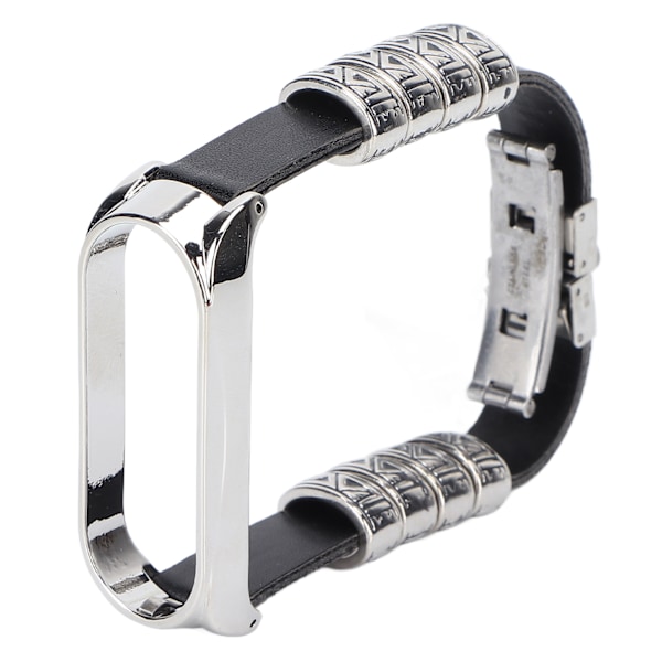 Retro Läder Armband för Xiaomi Mi Band 5/6 NFC Mode Retro Läder Armbandsur Svart Silver