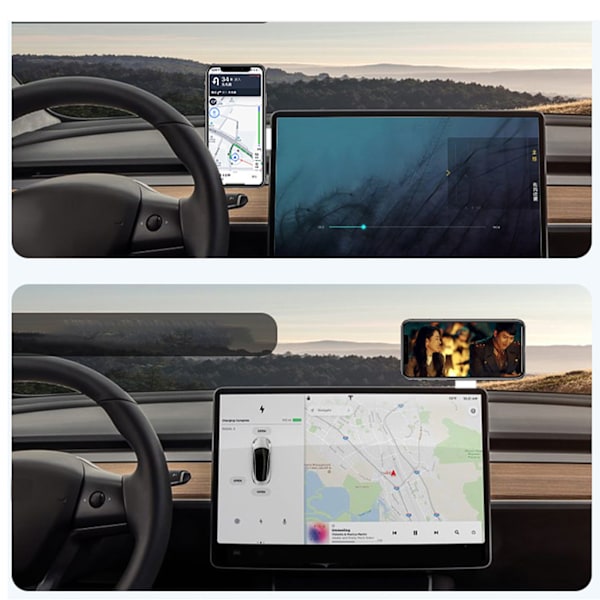 Magnetisk Biltelefonholder Justerbar Universal Instrumentbræt Teleskopisk Beslag Erstatning for Tesla Model 3 Y X S Hvid