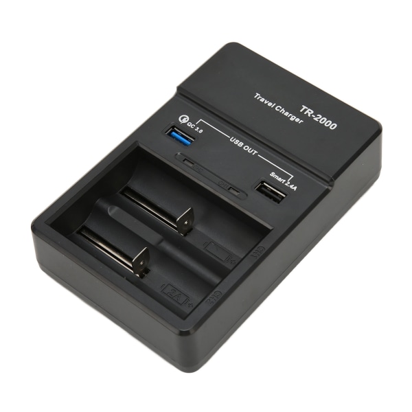 2-plats Smart 18650-laddare med USB QC3.0-utgång för 26650 18650 18350 17670 17500 16340 14500 AA AAA SC C Batteri 110‑240V EU-kontakt