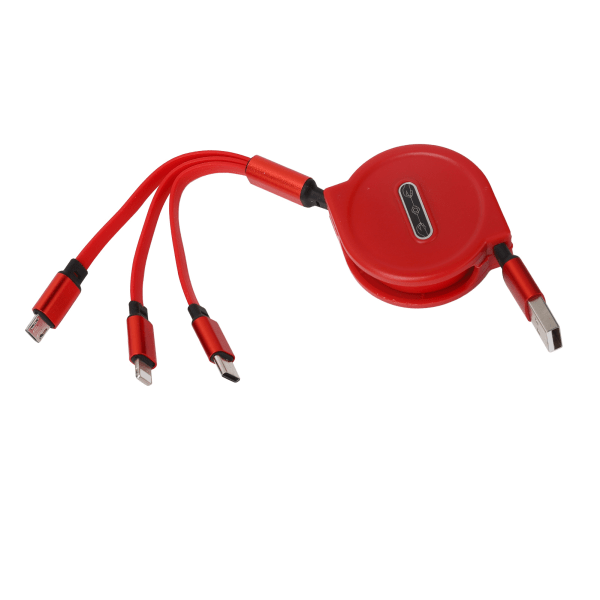 3 i 1 multi-optrækkeligt opladerkabel 3A med TypeC/til IOS/Micro USB-stik 1,1M (rød)