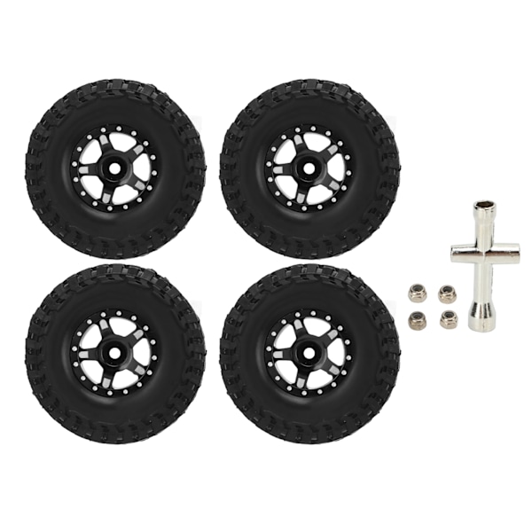 RC Bil Dekk Gummi Dekk Metall Hjul Full Serie Universal med Liten Kryssskruetrekker og M2 Anti Skli Muttersett for Axial 1/24 SCX24 Svart