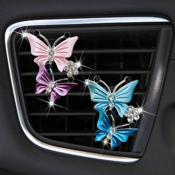 2 kpl Perhosauto Ilmastointiaukon Klipsi Auton Tuoksu Auton Hajotin Ilmanraikastin Strassi Auton Bling-tarvikkeet