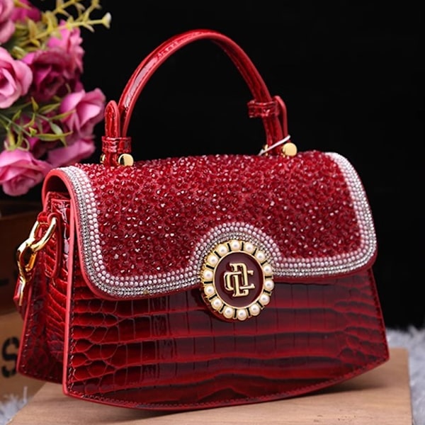 Diamant Dame Håndtaske PU Læder Top Håndtag Skuldertaske Pung Fest Skulder Aften Taske Krokodillemønster Håndtaske Red