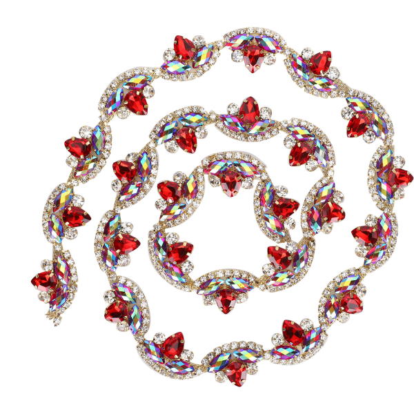 1yd Crystal Trim Dekorativ syhåndverk Kunstig diamantkjede Applikasjonsbelte for bryllupsdekorasjon 2,5 cm rød