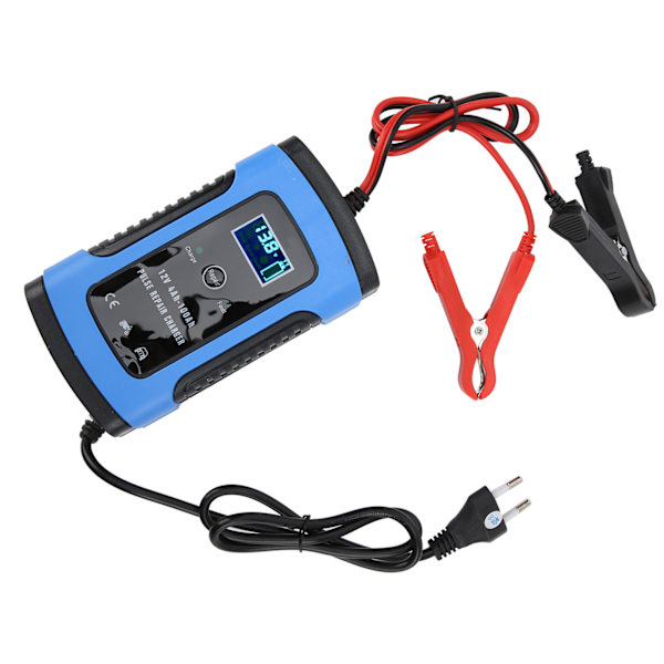 Intelligent 12V/6A motorcykelbatterilader - digitalt display, reparationsværktøj [EU-stik]