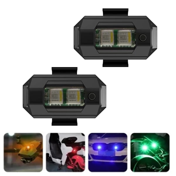 2 st USB-laddningsbara LED-blinkande motorcykelvarningsljus, universella, lätta, hög synlighet för motorcykel