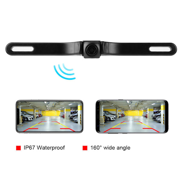 HD WiFi auton peruutuskamera - Yhdysvaltain auton rekisterikilven yhteensopiva iOS:n ja Androidin kanssa