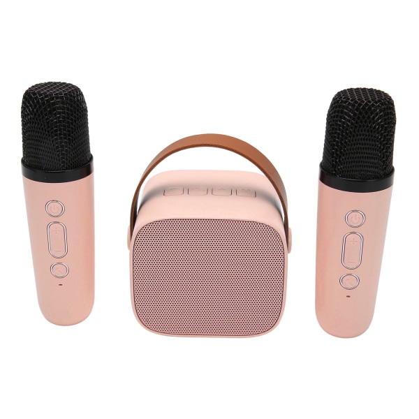 Karaokemaskine Multifunktion Stereo Lyd Bærbar Bluetooth-højttaler med 2 trådløse mikrofoner til Home Party KTV Pink