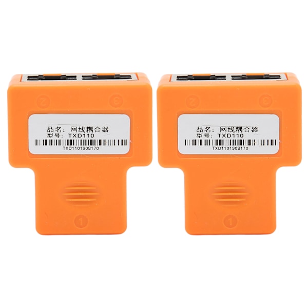 2 stk. 1 til 2 Ethernet Splitter Kobling PVC RJ45 Splittere Stik Interferensmodstand