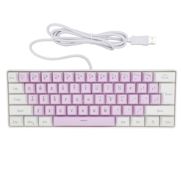 Gaming Keyboard USB 61 nøgler Ergonomisk kontrastfarve 6 RGB baggrundsbelyst tilstande Kabelført tastatur til stationær bærbar Hvid Lilla
