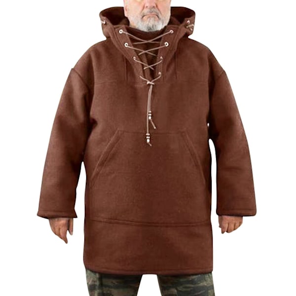 Mid-length Men's Super Soft Woolen Hooded Pullover Sweatshirt S Brown