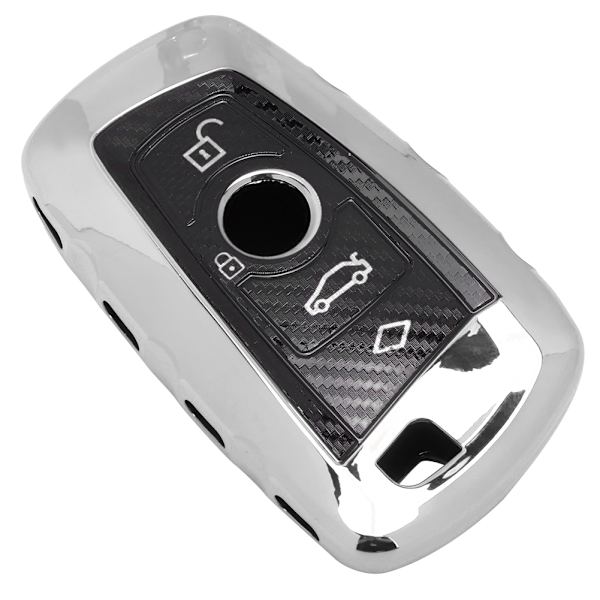 TPU Kolfibertextur Nyckelskydd Hållare Skyddsfodral Passar för X1 X5 X6 / 5 7-serien Silver